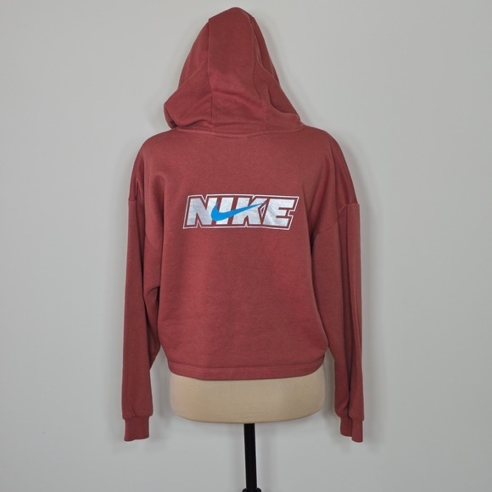 Nike‎ Kids Cropped Hoodie Canyon Rust Blue Silver Swoosh Pullover Size XL - Picture 3 of 7